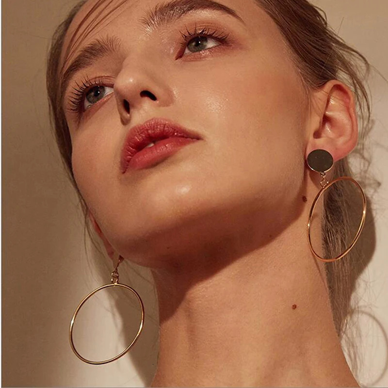 Simple Fashion Gold Silver Plated Geometric Big Round No Pierced Clip Earring for Ear Hole Women Hollow Clips Jewelry 241031