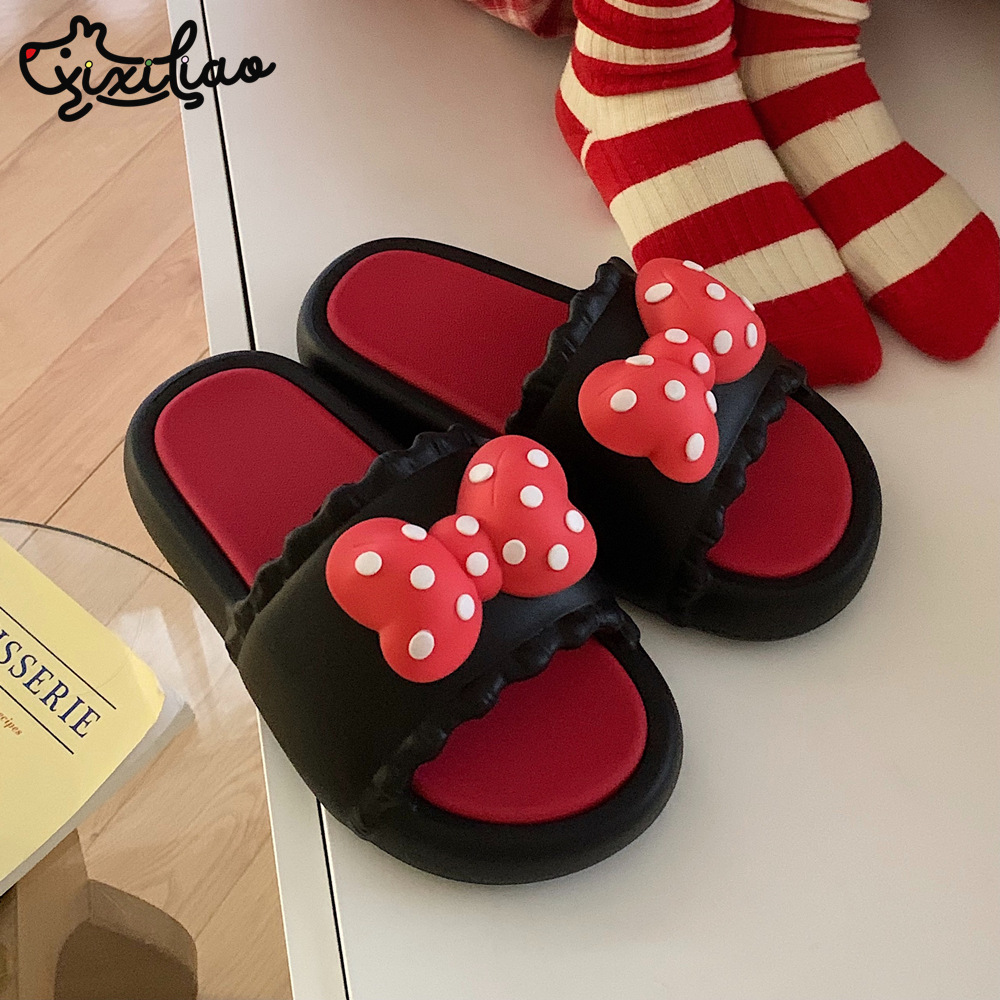 2024 Soft soled home summer slippers Girls heart Polka dot bow with indoor street sandals Girls slippers
