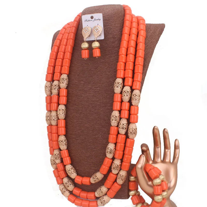 Dudo Artificial Coral Bead Jewelry Set Africa Nigeria Wedding Jewelry Bracelet Earring Set Long n 241031