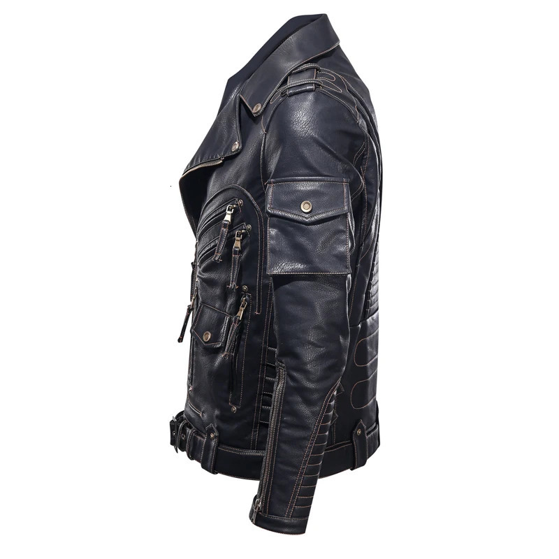 Fashion Winter Mens Leather Jacket Mens Fashion Motorcycle PU Leather Jacket Cool Zipper Pocket Leather Coat Clothing 241031