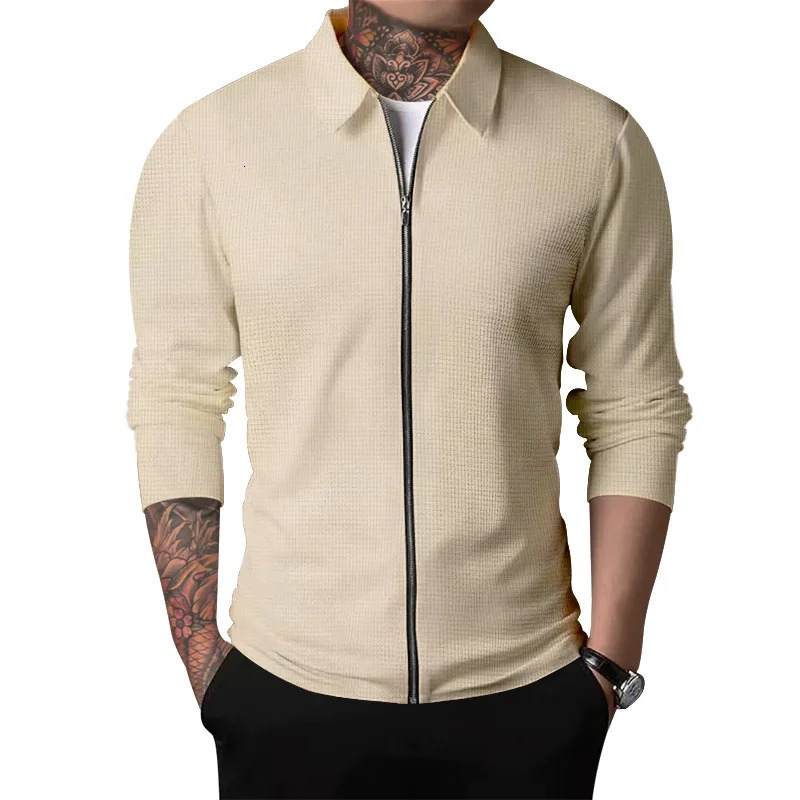 2024Summer Waffle Outdoor Polo Collar Jacket Mens Coat Nick Garment Casual Sports Zipper Cardigan Long Sleeve 241031
