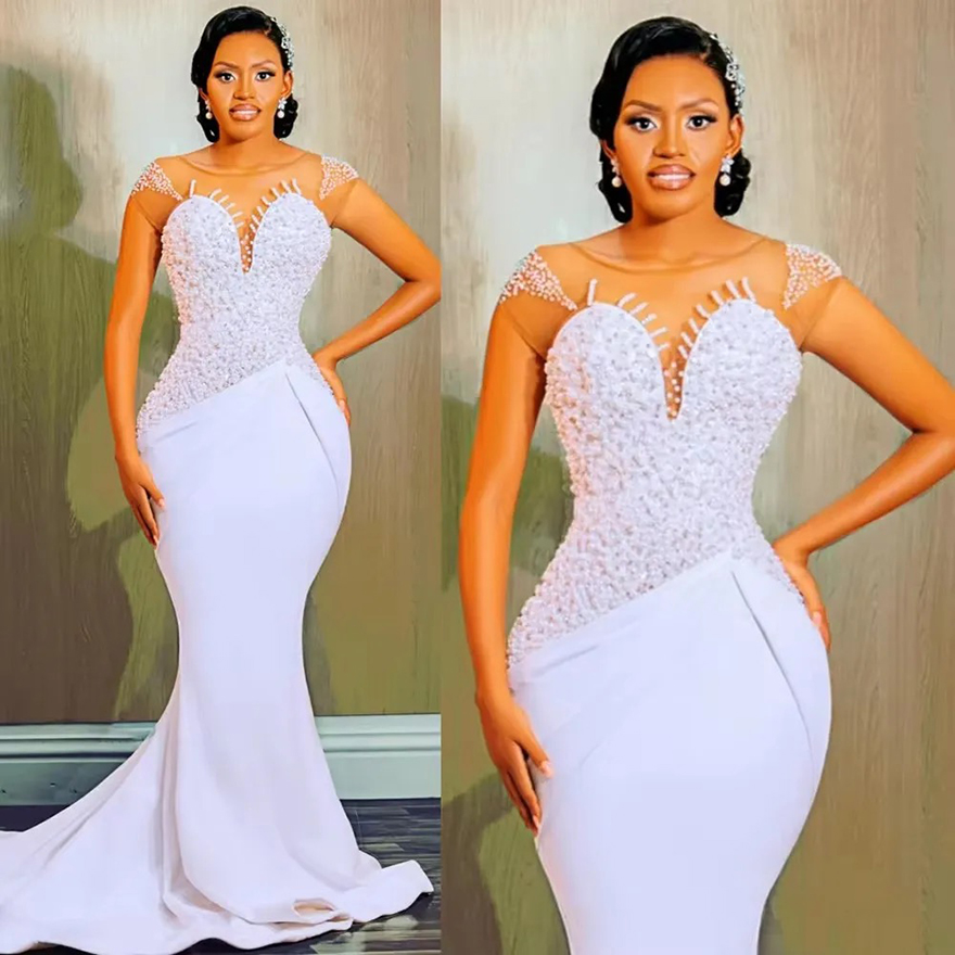 Elegant Scoop Neck Shinny Beads Sequins Mermaid Wedding Dress Bride Vestidos De Novia Satin Bridal Gown for Marriage 2025