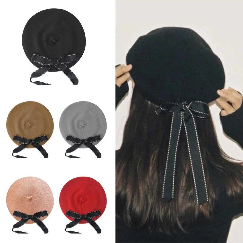 Headwear Bow Beret Caps Fashion Soft French Artist Painter Hat With Bowknot Cotton sboy Cap Autumn Winter 241031