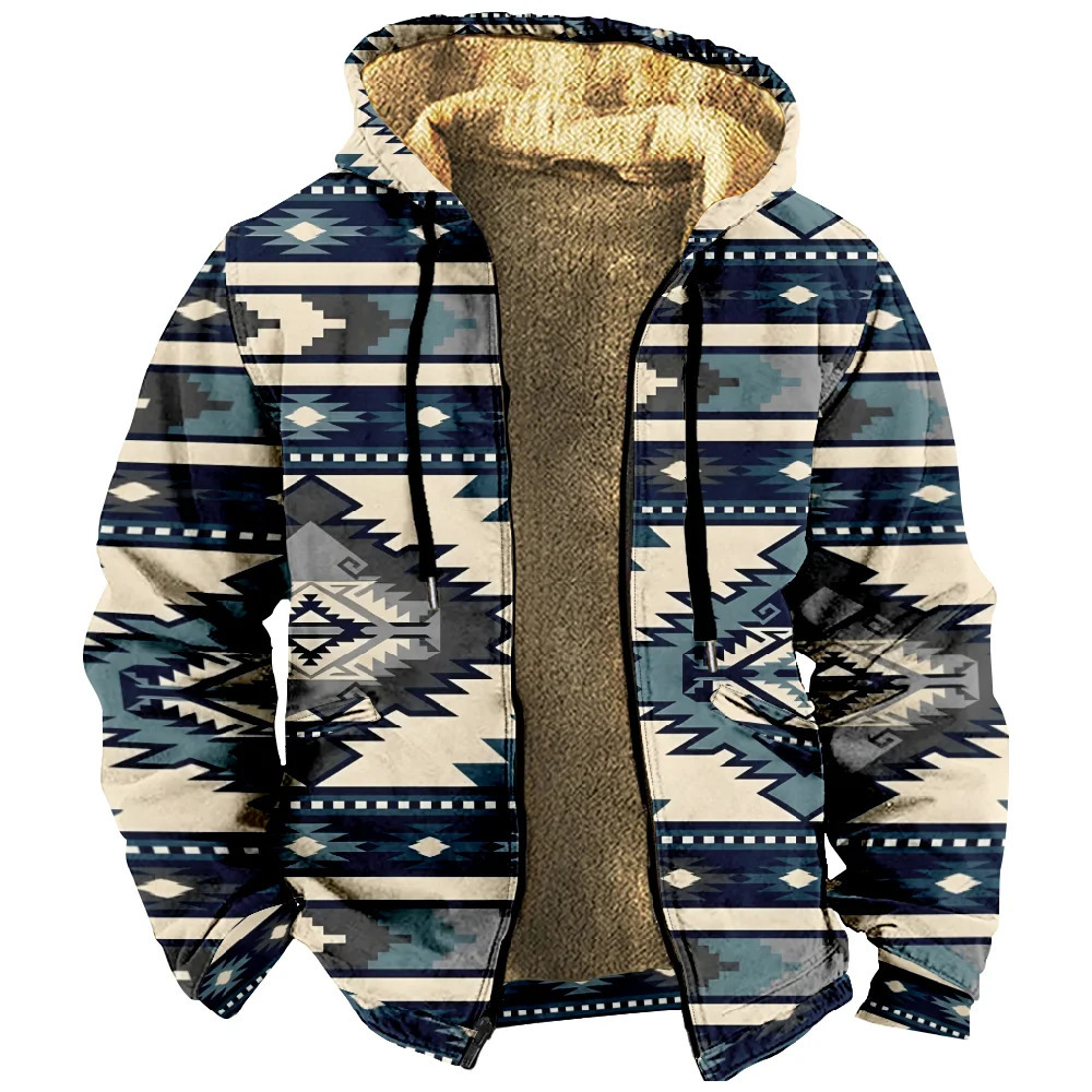 Mens zipper long sleeved hooded jacket tribal Aztec retro casual winter mens/womens sweater jacket 241031