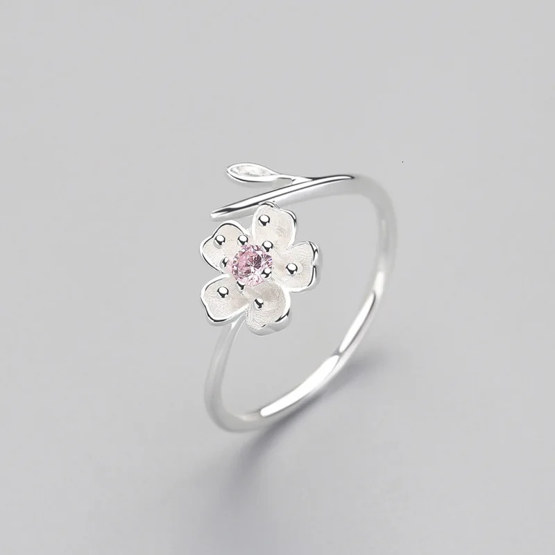 Real 925 Sterling Silver Zircon Enamel Plum Flower Adjustable Ring Elegant Fine Jewelry For Women Romantic Party Bijoux 241031