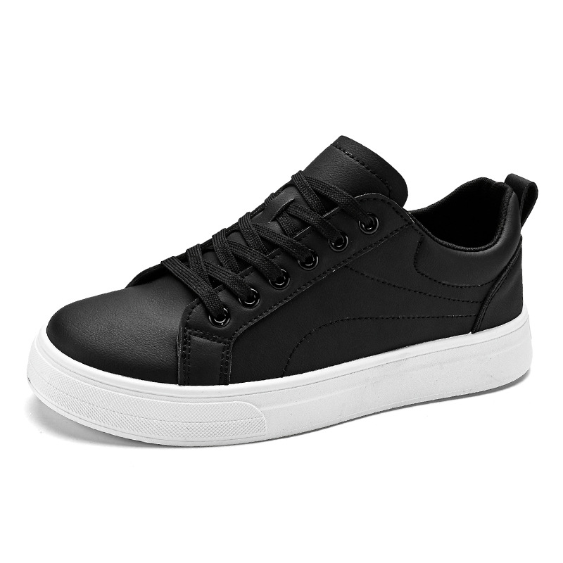 Men Casual Shoes PU Leather Black White Non-Slip Lace Up Fashionable Comfortable Sports Platform Sneaker