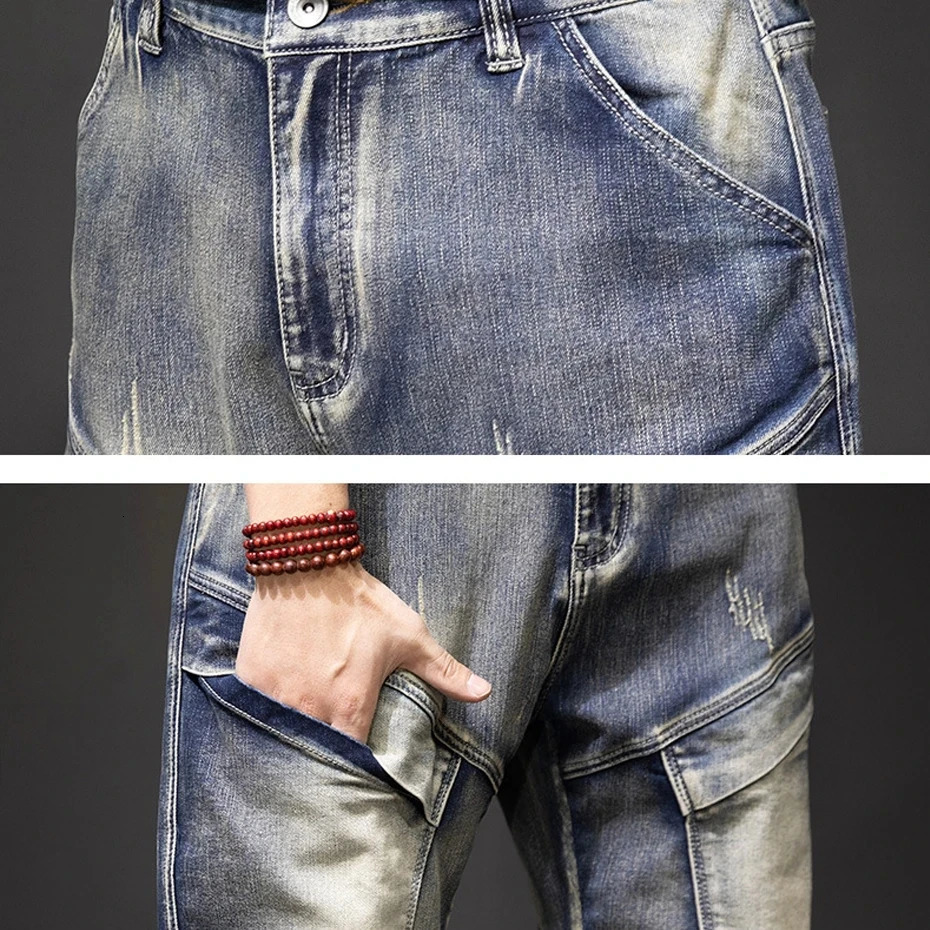 2024 Autumn and Winter Jeans Fashion Street Jeans Mens Retro Punk Jeans Large Size 42 44 241031