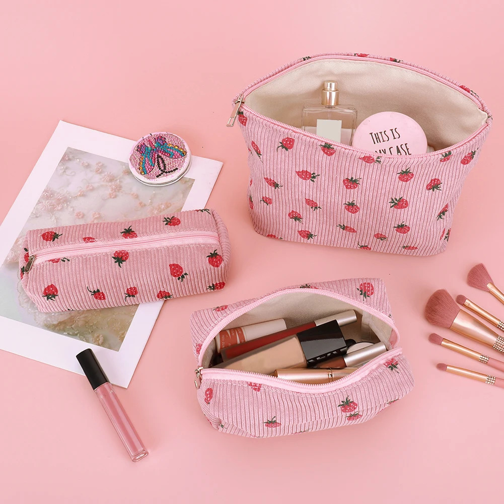 3 womens Corduroy cosmetic bags large capacity travel toilet bags makeup organizer 241031
