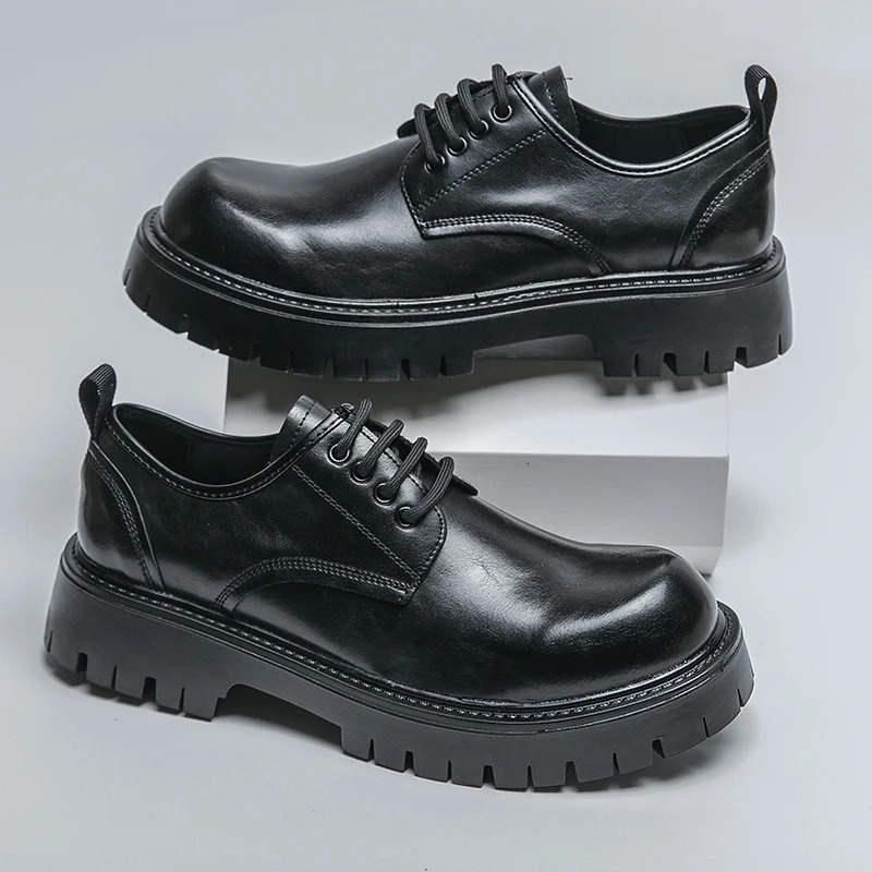 Mens casual big toe original black platform business thick soled dress shoes Mens gentlemen outdoor patent leather safety shoes 241031