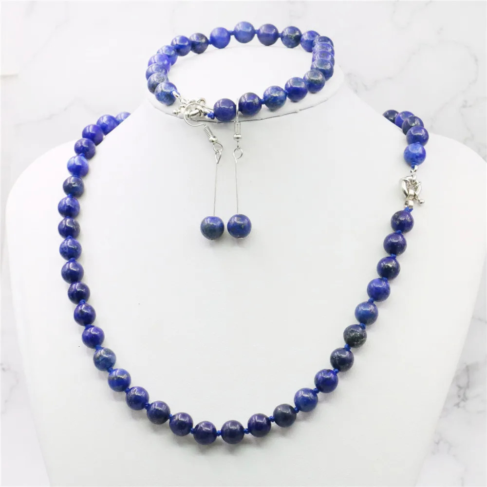 Jewelry set 8mm Egyptian lapis lazuli round bead necklace earrings natural stone Christmas gift BV110 wholesale price 241031