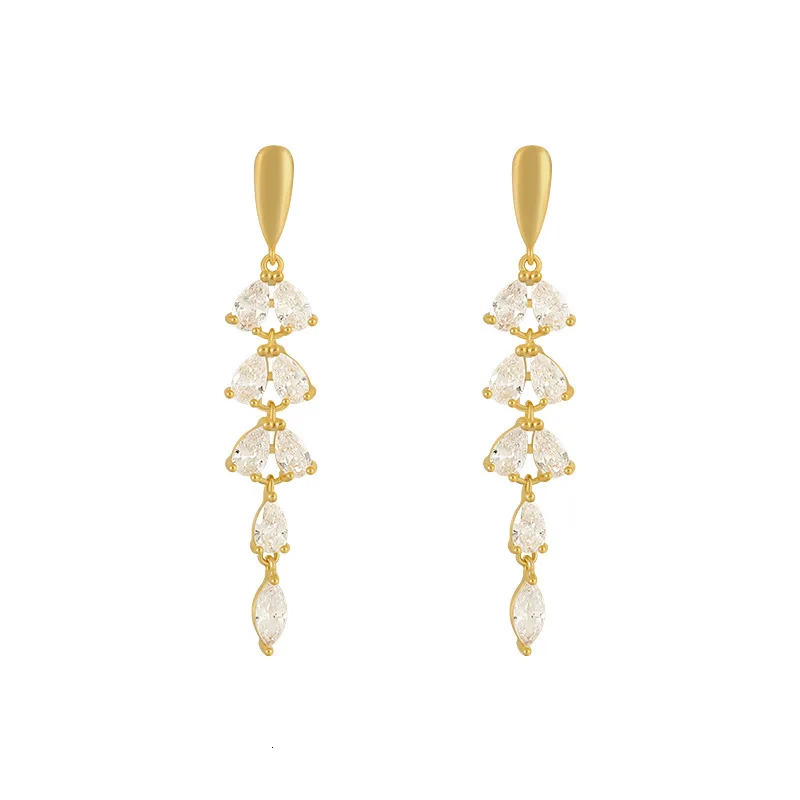 Shiny Zircon Tassel Leaf Shape Gold Color Earrings For Womans Fashion Jewelry Wedding Party Unusual Girls 241031