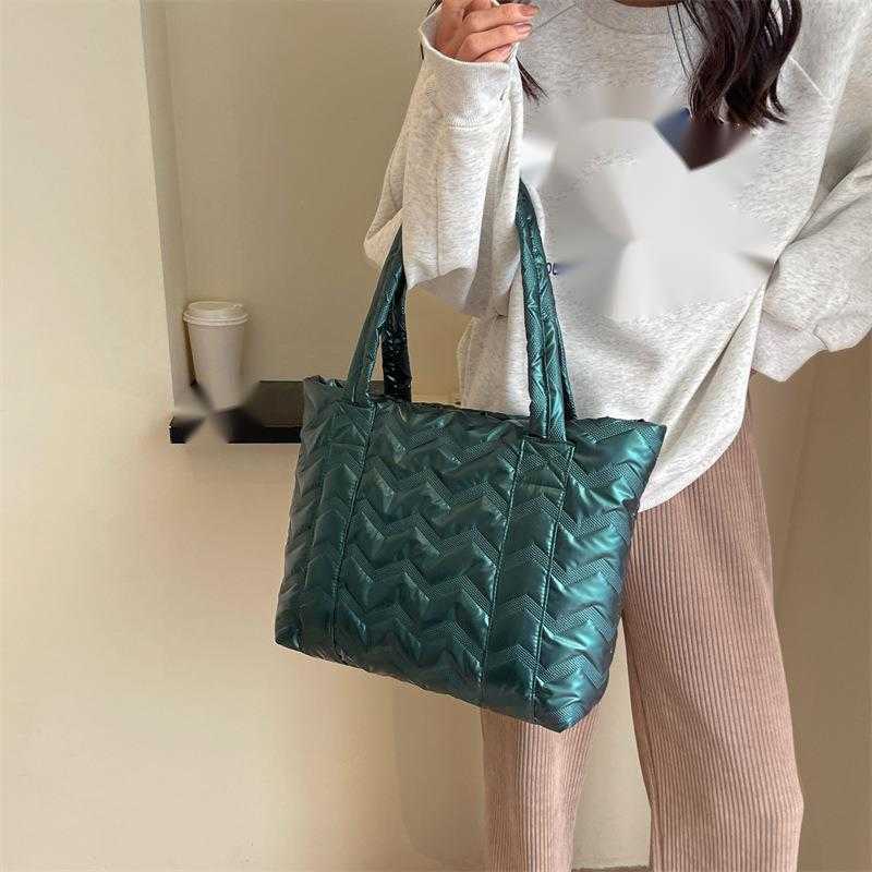 CMM Womens Winter New Large Capacity Fashion Autumn Winter Pearlescent Cotton Jacket Shoulder Bag Down Commuter Tote Bag