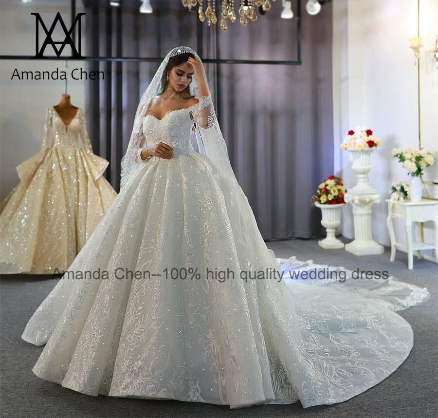 abendkleid Off Shoulder Long Sleeve Lace Wedding Dress 2024