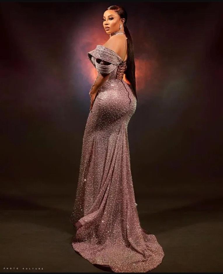 Sier Crystals Beaded Mermaid Evening Dresses African 2025 Aso Ebi High Neck Sheer Long Sleeves Ruffles Formal Party Dress Event Gala Gowns BC19057 021