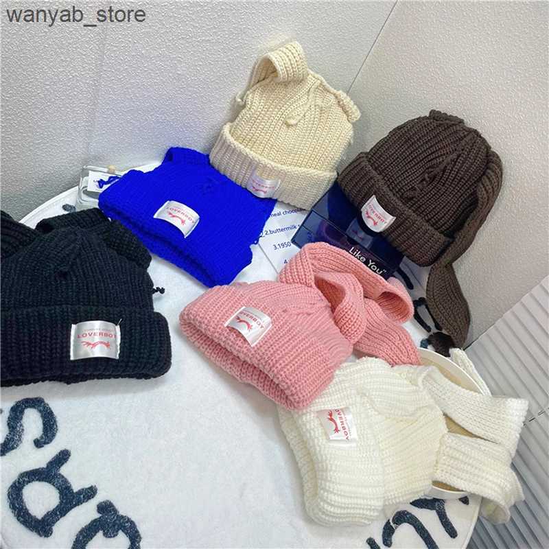 Wide Brim Hats Bucket Hats Cute Rabbit Long Ear Hat Knitted Hat Warm Cap Knit Letter Cap Unisex Cap Beanie Long Ear Hat Crochet Knitted Bunny Hat L240