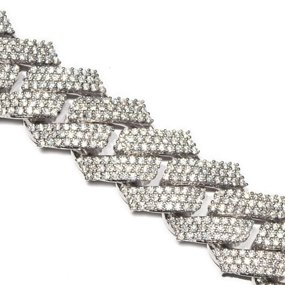 Iced Out Hip Hop 15mm 3 Rows Miami Cuban Link Vvs Moissanite Prong Setting Cuban Link Chain