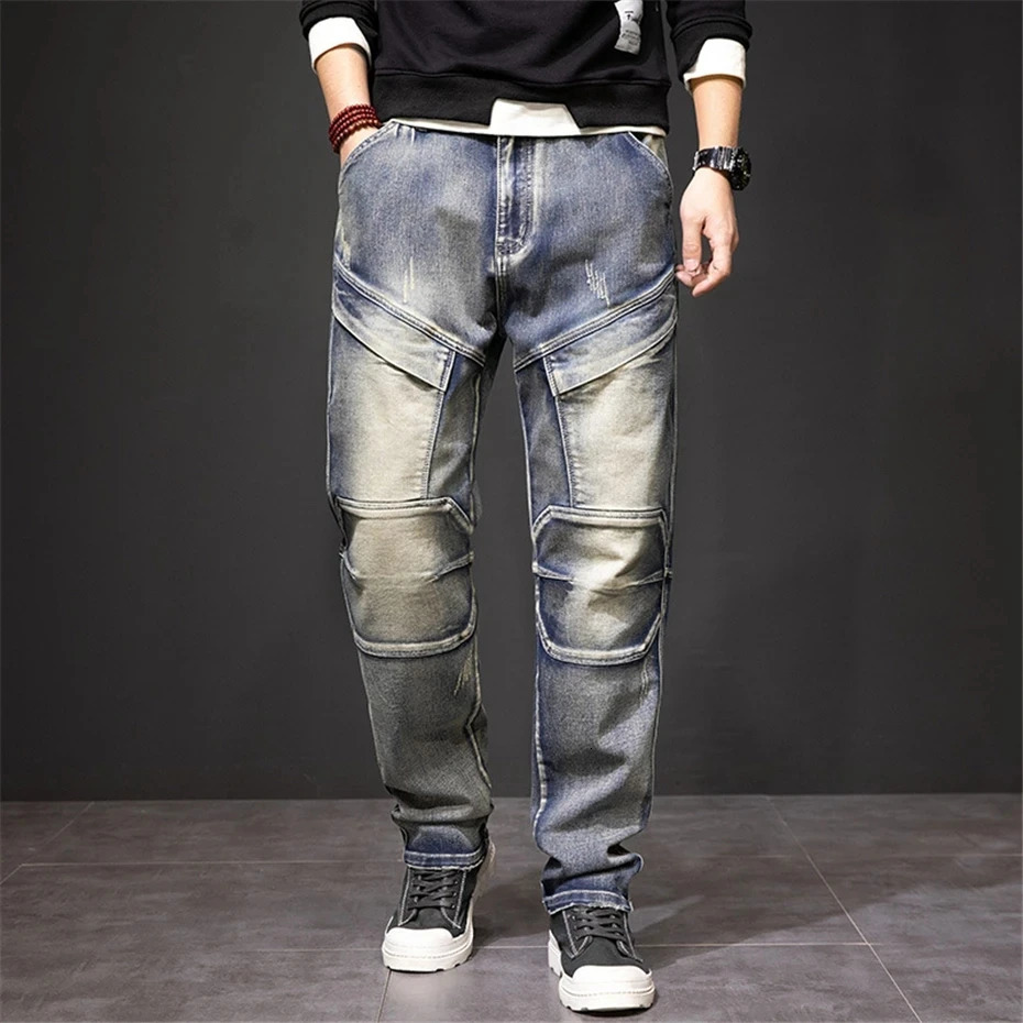 2024 Autumn and Winter Jeans Fashion Street Jeans Mens Retro Punk Jeans Large Size 42 44 241031