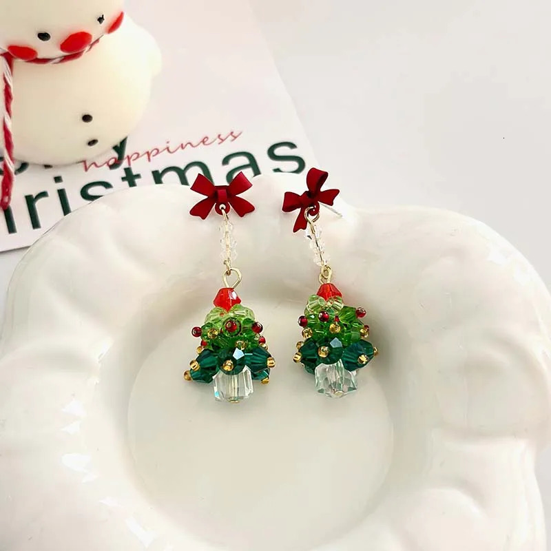 Christmas Tree Dangle Earrings for Women Exquisite Cute Red Bow Earring Shiny Ear Accessories Trendy Festival Jewelry 241031