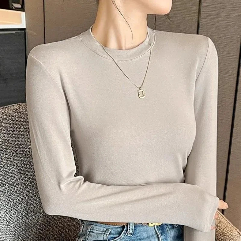 Spring/Summer Womens Splicing Pulling O-neck Fashion Solid Color Weight Loss Minimalist Casual Long Sleeve Top 241031