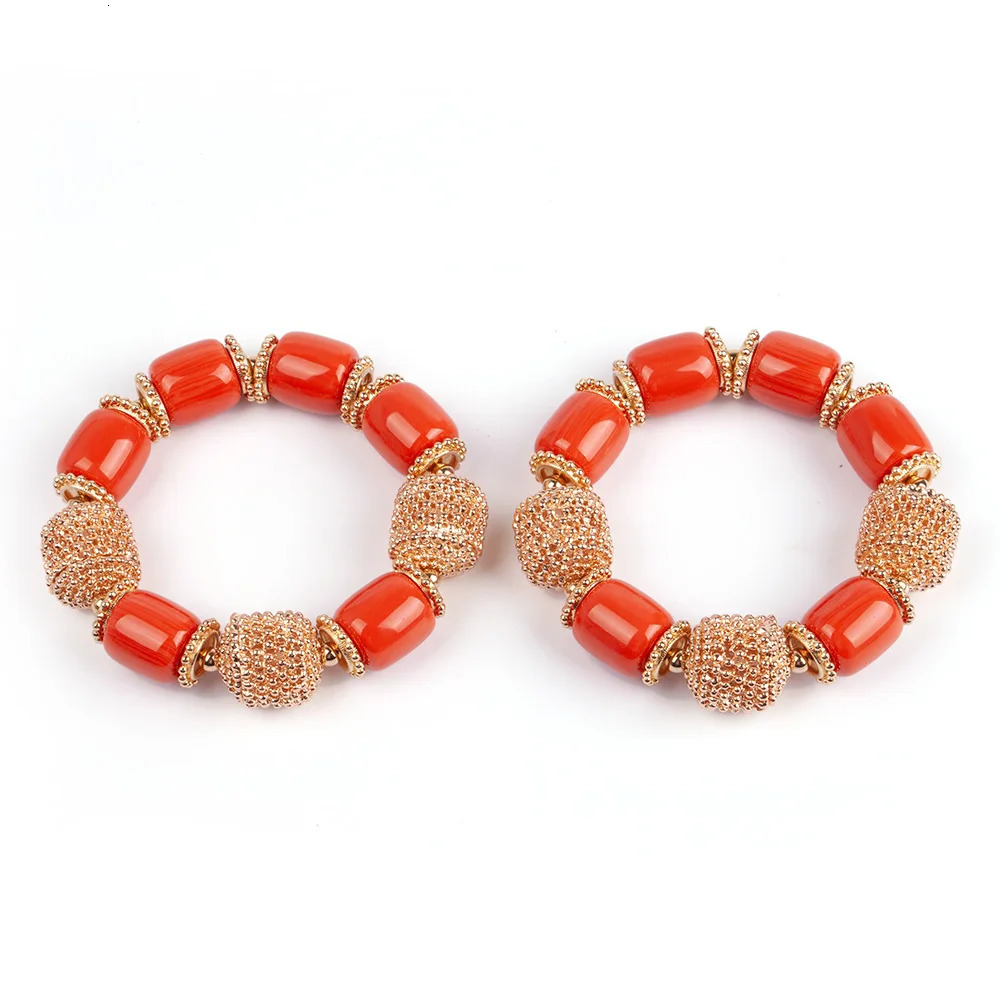 Fashionable 3-layer womens necklace earring bracelet set African Nigerian wedding artificial coral bead jewelry set free delivery 241031