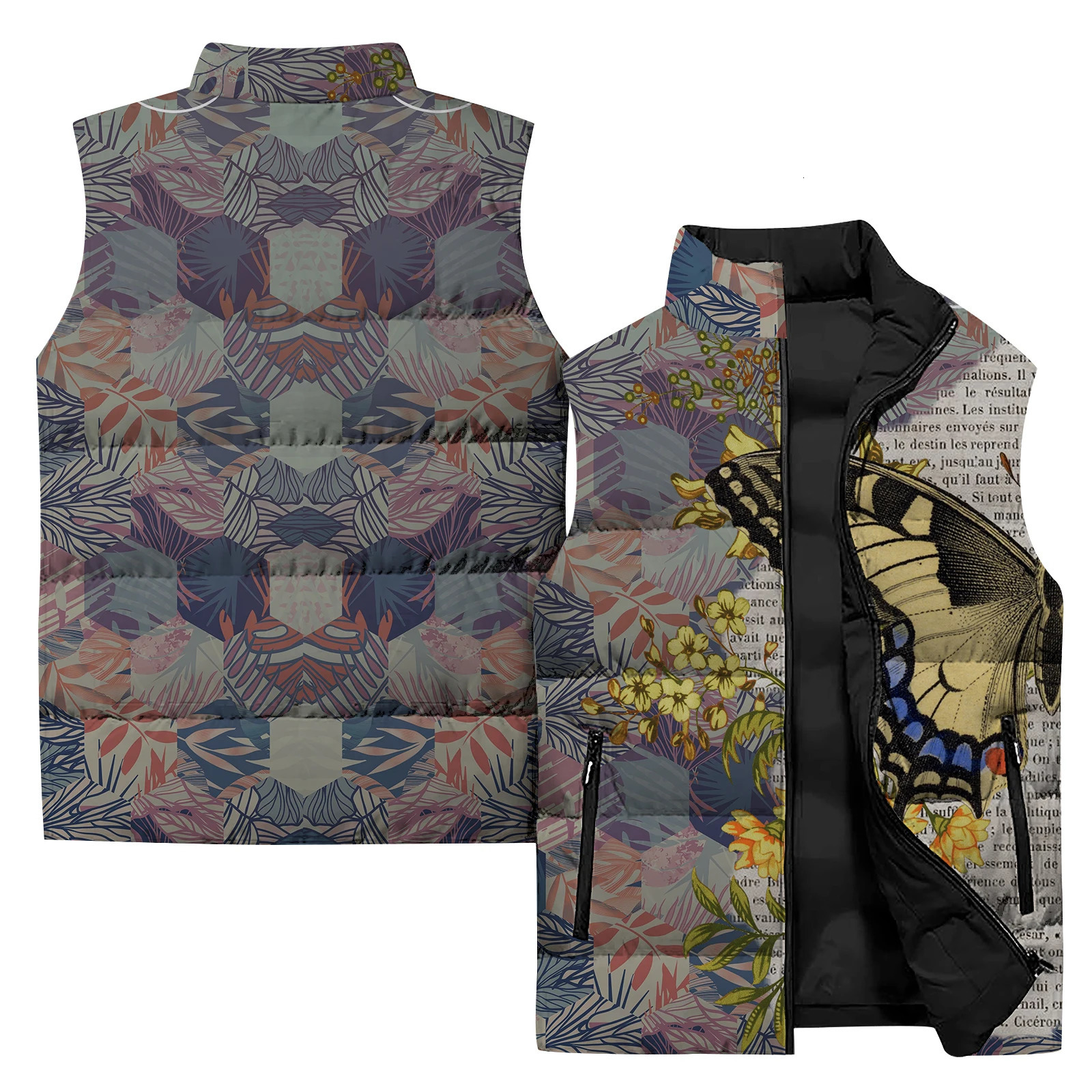 Vintage Vests for Men Vest Warmth Durable Man Jackets 3D Printing Mens Clothing Trend Clock Retro Butterfly Fashion Working 241031