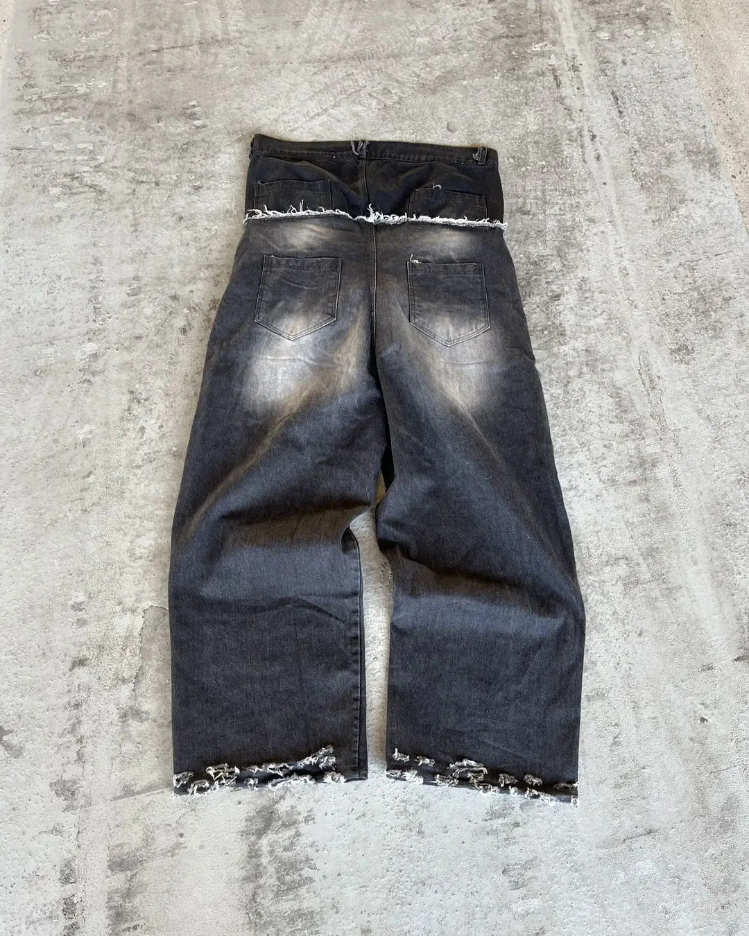 Goth Hip Hop Washed Tie Dye Baggy Jeans Retro Y2k Streetwear Layering West Black Jeans for Men Low Rise Denim Pants 241031