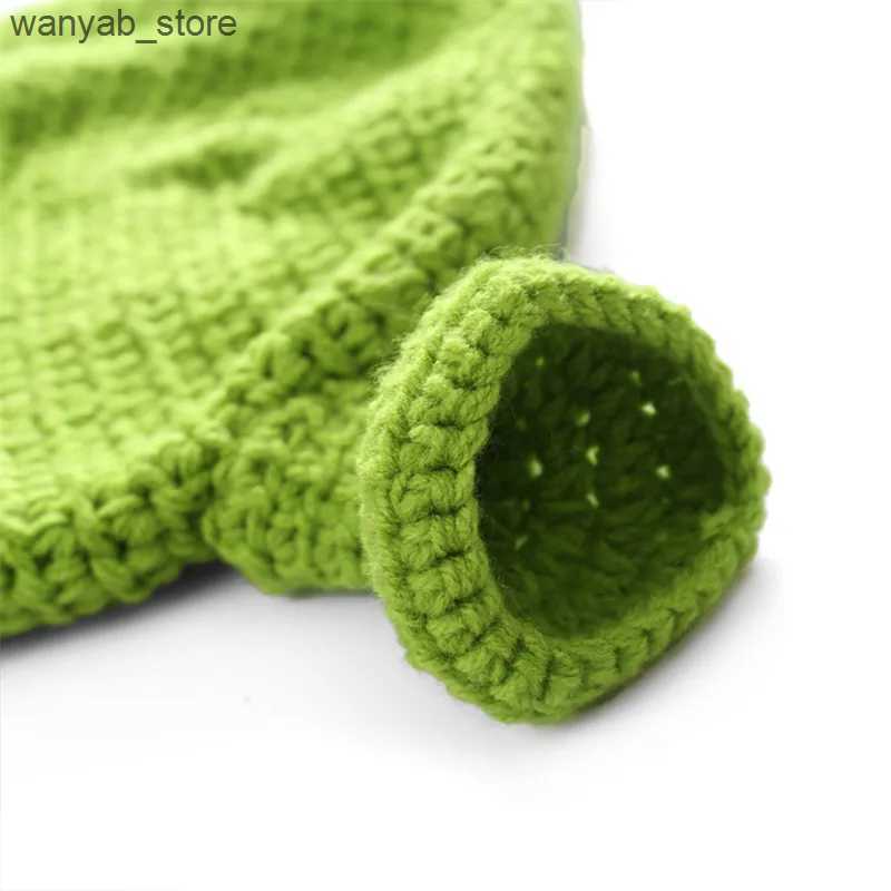 Wide Brim Hats Bucket Hats 2024 New Monster Shrek Hat Wool Winter Knitted Hats Green Party Funny Beanie Skullies Cap for Women Men Pure Handmade L2409