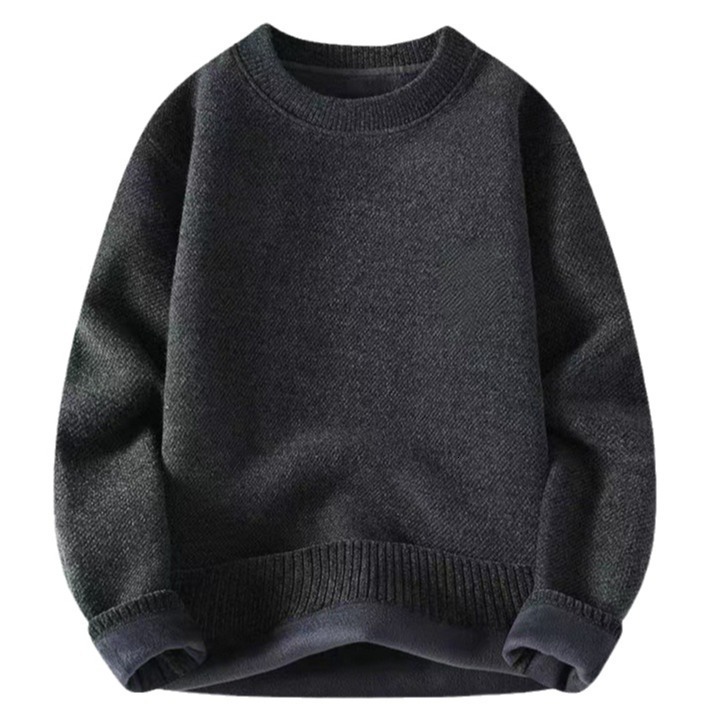 Mens casual warm and plush thick round neck sweater for autumn and winter solid color loose one-piece velvet knit sweater versatile base