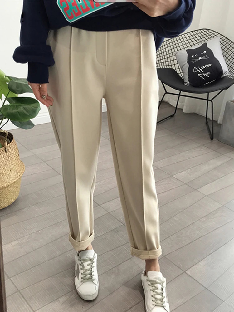 Winter Thicken Women Pencil Pants Wool Pants Female Autumn High Waist Loose Trousers Capris Good Fabric 241031