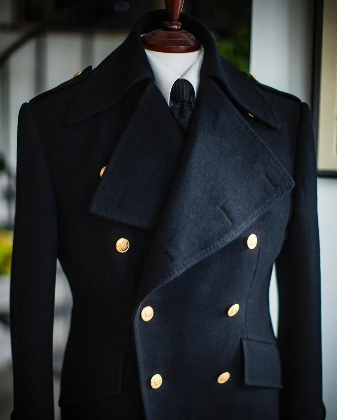 Navy blue British style wool coat mens thick and double chest long coat casual winter fashion warm jacket 241031