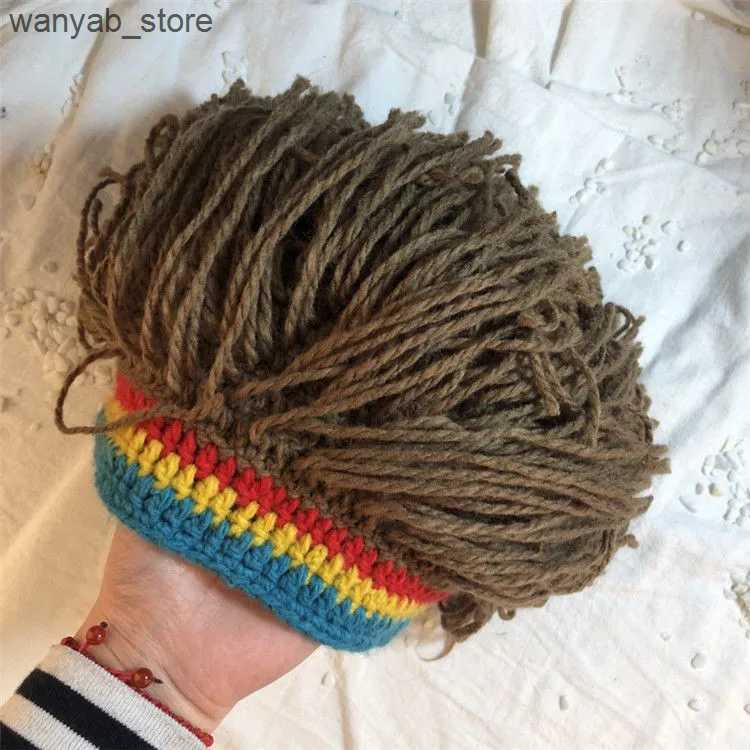 Wide Brim Hats Bucket Hats Rasta Wig Beanie Men Hip Hop Caps Woolen Handmade Crochet Hat Gorro Halloween Xmas Birthday Gifts Funny Party braid Wig L24