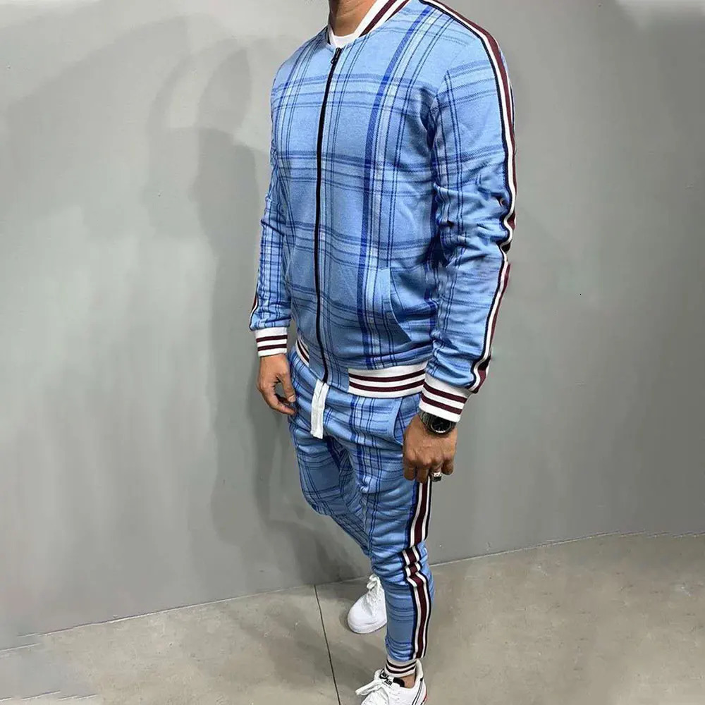 Plaid Tracksuit Mens Sets Gentleman Jacket Sportswear Male 3D Print 2 Piece Set Sport Suit Sweatpants Chandals Man Clothes 241031