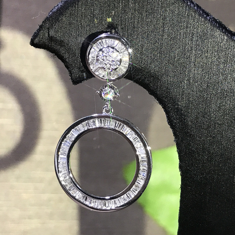 Circle Dangle Earrings: 2024 Jewelry Sterg Sier Princess White Zircon Party Wedding Earring for Women