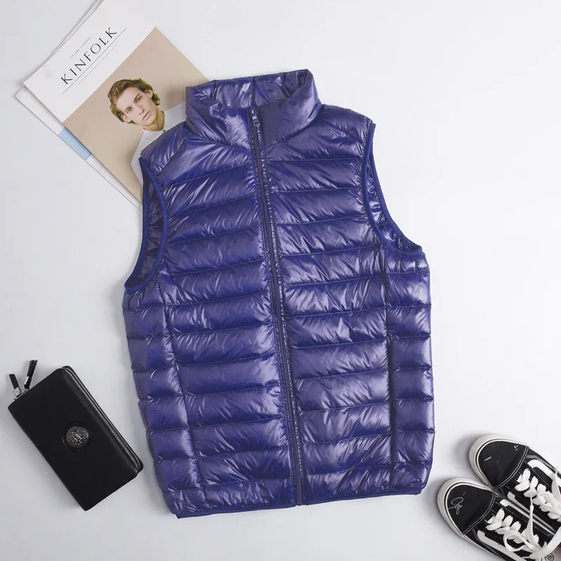 Autumn Winter Light Down Jacket Mens Fashion Short Ultrathin Lightweight Youth Slim Coat Vest Plus size 2024 241024
