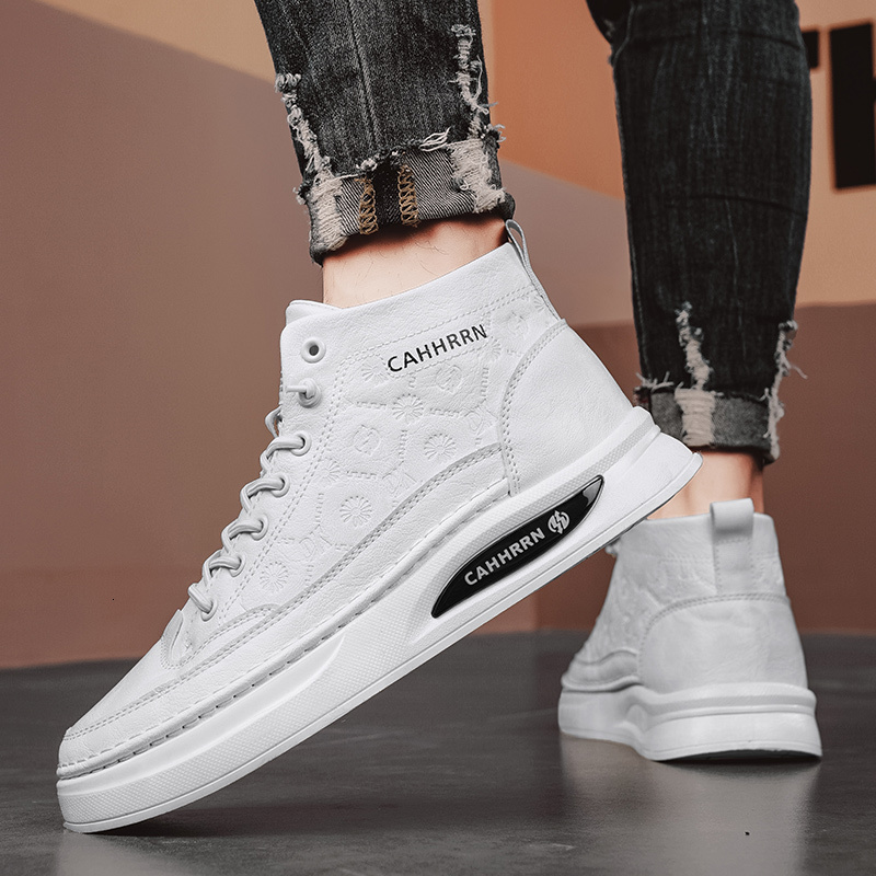 Men's high top new designer casual leather single foot men's shoes white sports flat shoes