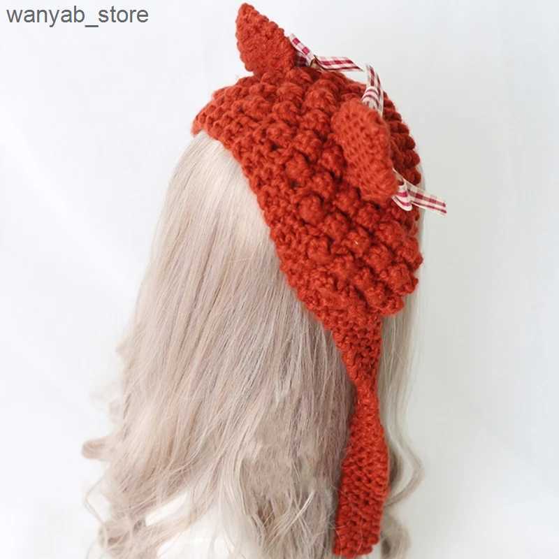 Wide Brim Hats Bucket Hats Knit Beanie Hat Cute Animal Ears Lace Decor Winter Caps Knitted Hats Photograph Props for Kids Adults Women Girls L240910