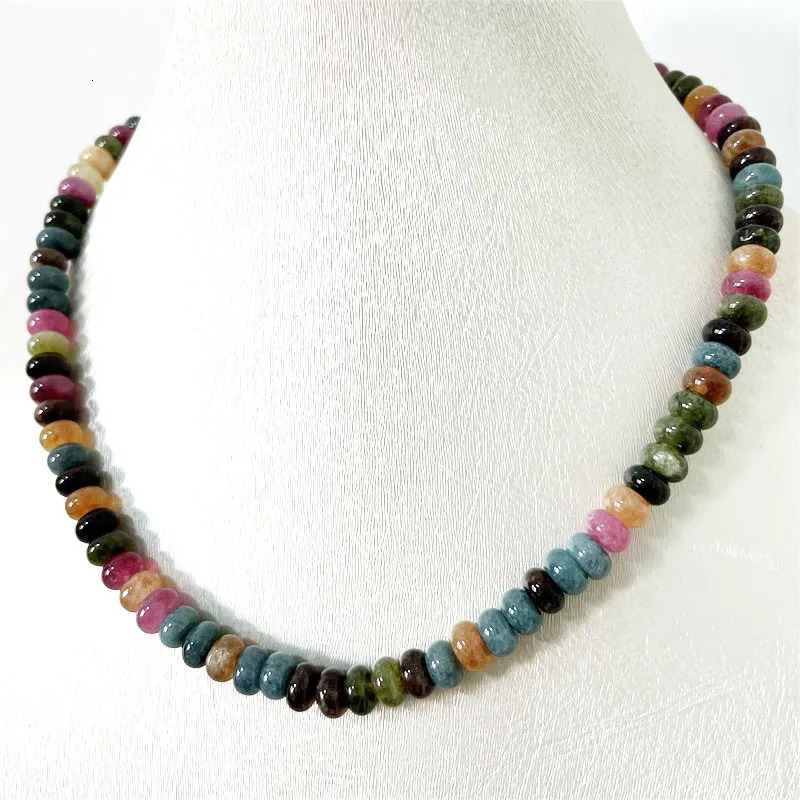 Rare 5 * 8MM tourmaline natural stone jewelry set colorful bead necklace earrings bracelet chain necklace trend simple n party 241031