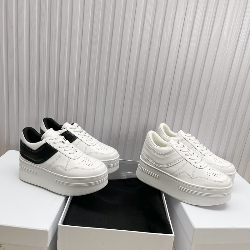 Designer Women Block Sneakers Wedge Outsole Calfskin Mesh Round Toe Shoes Graphic Leather Cut Outs Rubber Wedge Outsole With Box 673