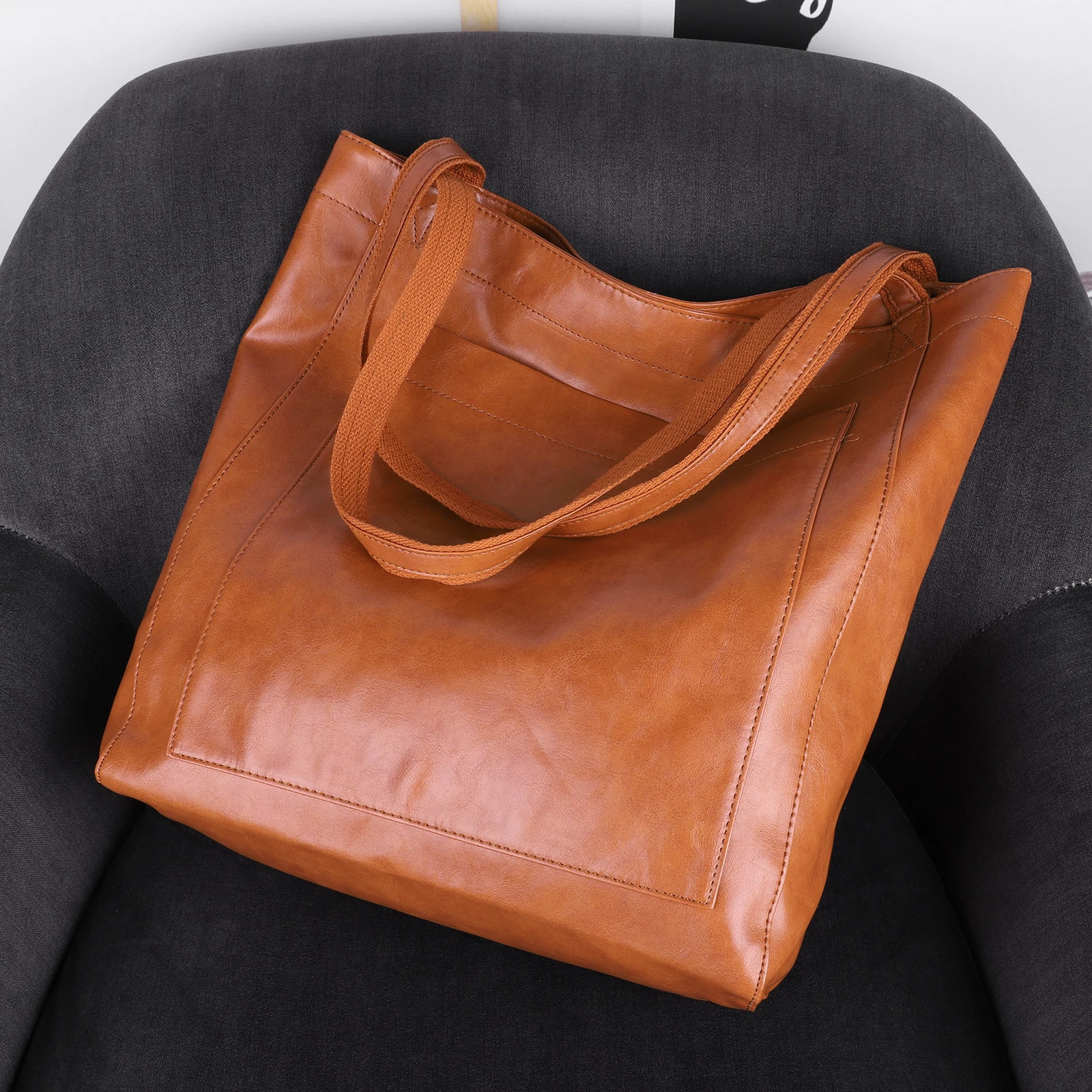 Large Capacity Women Tote Bag Fashion Underarm Pouch Soft Pu Leather Shoulder Retro Crossbody Casual Portable Handbags 241029