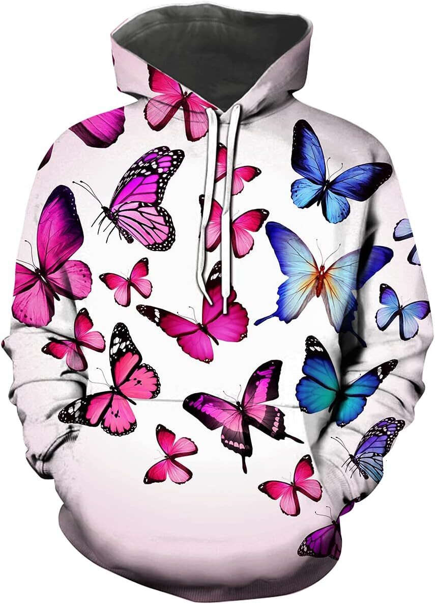 Hoodie for Mens Womens Womens Novelty Graphic Pullover Colorful Butterfly Casual Hoodies Creative fashion Graphic Hoodies sweatshirt Pullover Long Sle