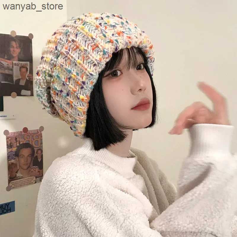Wide Brim Hats Bucket Hats New Womens Autumn and Winter Outdoor Knitted Hats Warm Big Head Circumference Cold-proof Wild Skullies Beanies Gorras Mujer