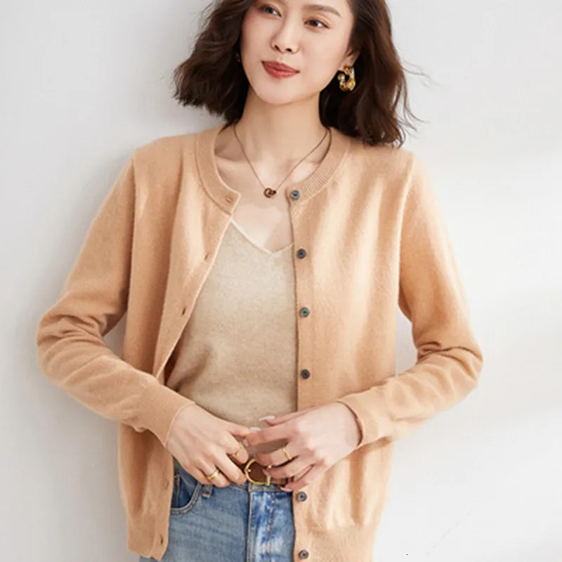 Women Cardigans Sweater Oneck Spring Autumn Knitted Cashmere Solid Single Breasted Womens Sweaters 241031