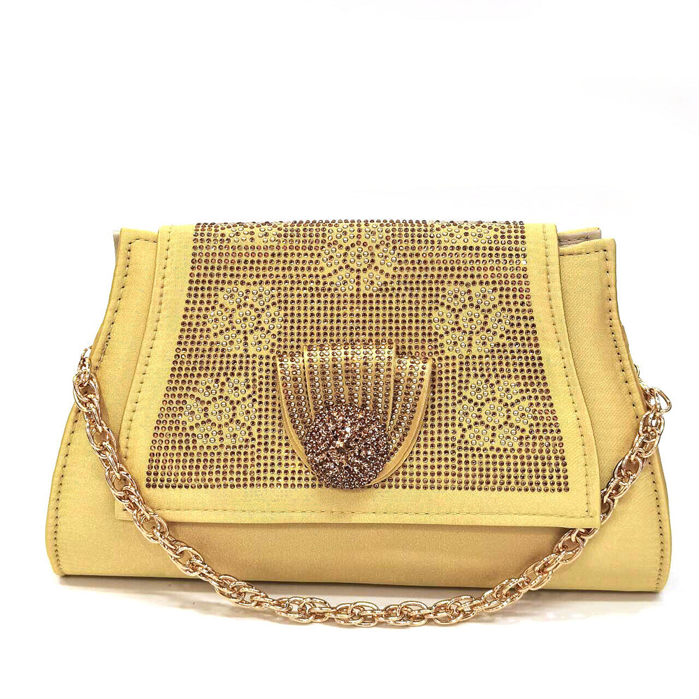 Venus Chan 2024 Italian Design Girly Style Golden Color Wedding Shoes And Bag Full Dia Decoration Metal Closure Bags 241110
