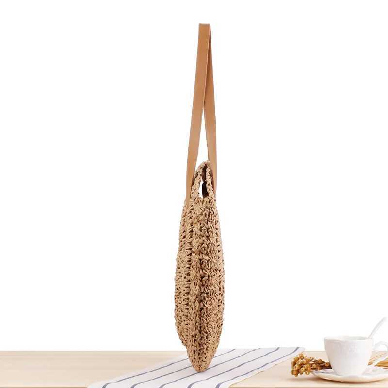 Summer Round Str Wen Vai Woven Beach Shoulder Bag Large Capacity Hollow Out Simple Tote Bag Travel Beach Bag Handbags B250618