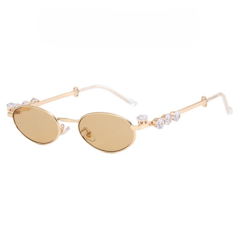 8803 Diamond encrusted oval metal eyeglass frame with pearl small frame, natural looking flat mirror frame
