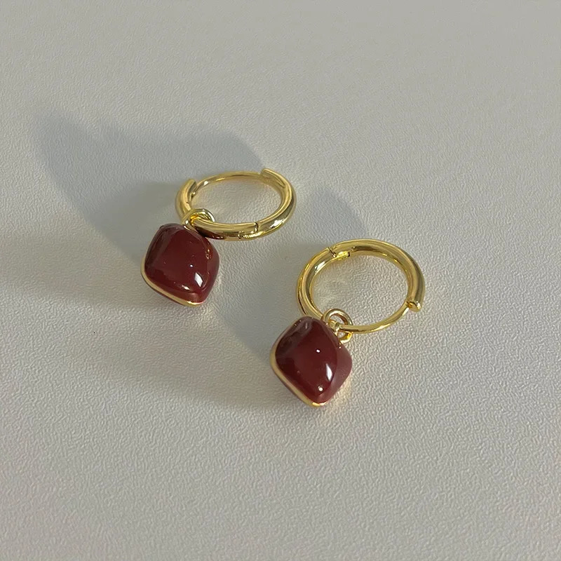 Simple n Wine Red Love Heart Dangle Earrings for Women Gold Color Circle Vintage Peach Drop Earring Fashion Jewelry 241031