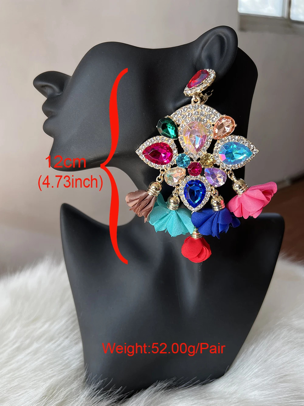 Indian womens earrings bohemian colored floral fringe earrings rhinestone pendant crystal statement earrings jewelry 241031