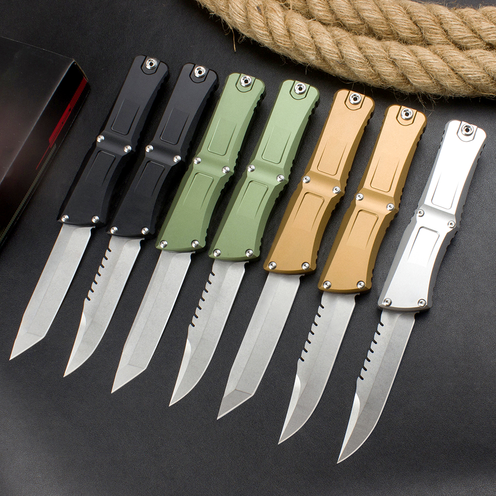 New H1029 High End Tactical Knife D2 Stone Wash Single Blade CNC Aviation Aluminum Handle Outdoor Camping Hiking EDC Pocket Knives With Nylon Bag