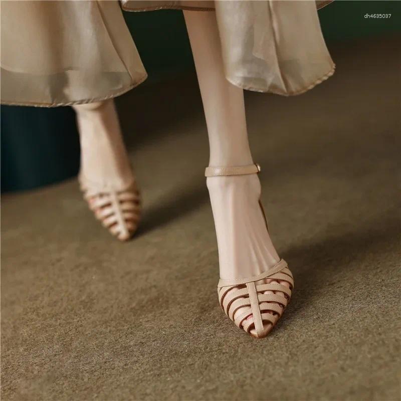 Sandals Nude Pointed For Women Summer Niche Design Women's One-e Button Hollow-out Roman High-heeled Shoes zhanyishengli