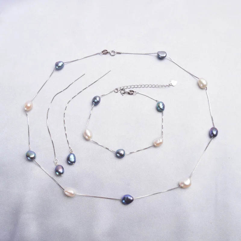 ASHIQI 925 sterling silver genuine freshwater pearl jewelry set necklace bracelet earrings suitable for female fashion comers 241031
